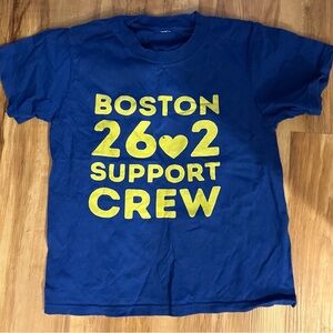 Kids Blue Support Crew T-Shirt for Boston Marathon. Small fits size 3.  Worn 2x